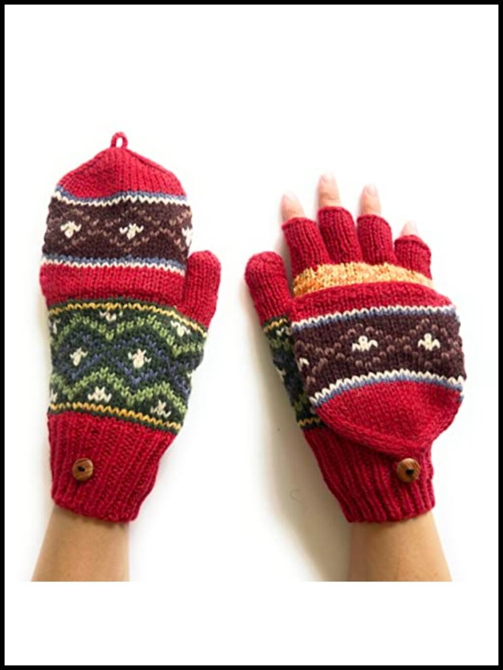 Hand Knit Alpaca Convertible Flip Top Mitten Fingerless Gloves Fleece Lined